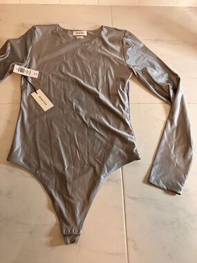 Babaton Silver Gray Long Sleeve Bodysuit
